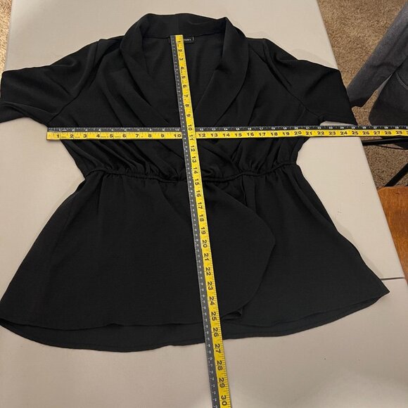 𝅺Lane Bryant Blouse Womens 10/12 Black Long Sleeve Faux Wrap V-Neck‎ Top - Picture 2 of 12